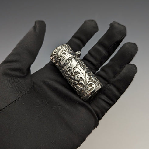 1896 British Antique Sterling Silver Relief Bird Sculpture Portable Perfume Bottle Sampson Mordan